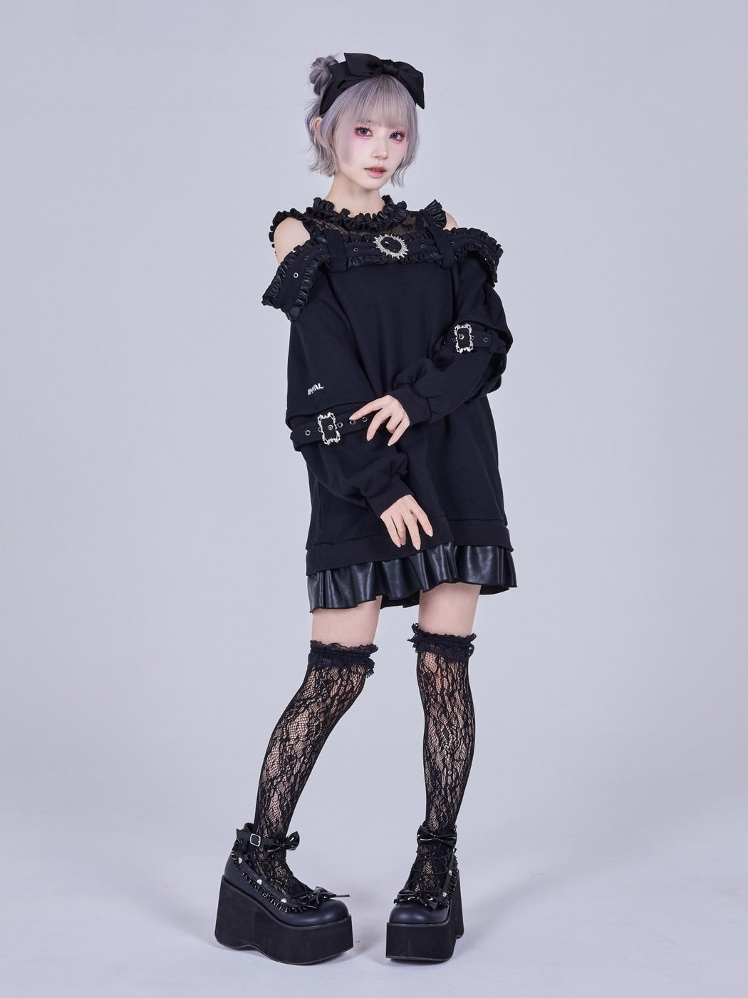 IMVAL / Highneck Off Shoulder Dress［BLK］